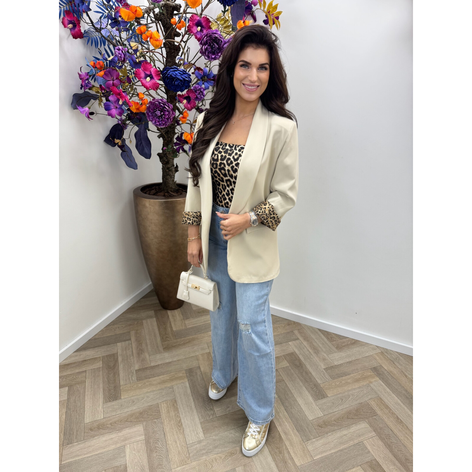 Oversized Blazer Leopard Beige