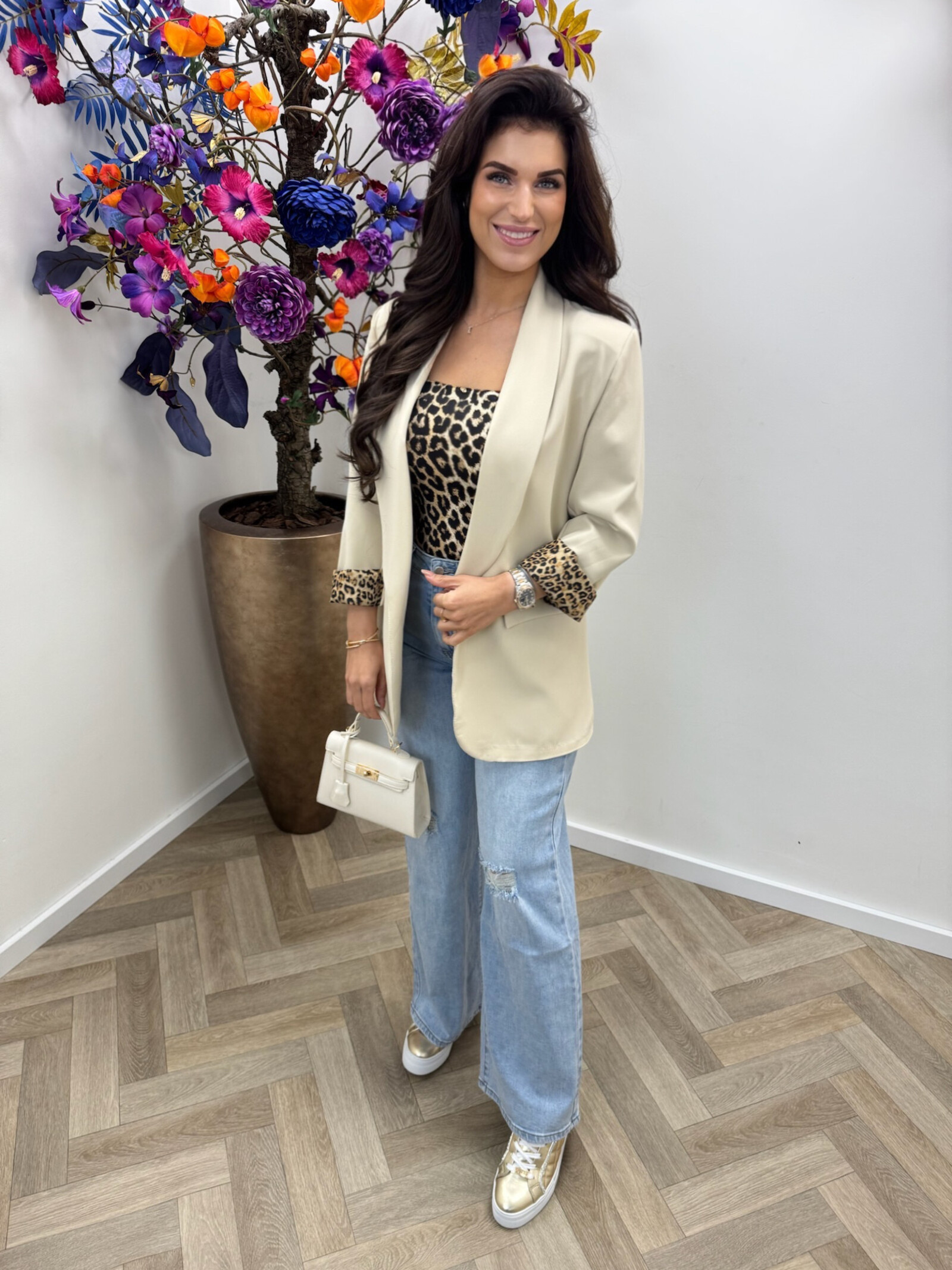 Oversized Blazer Leopard Beige