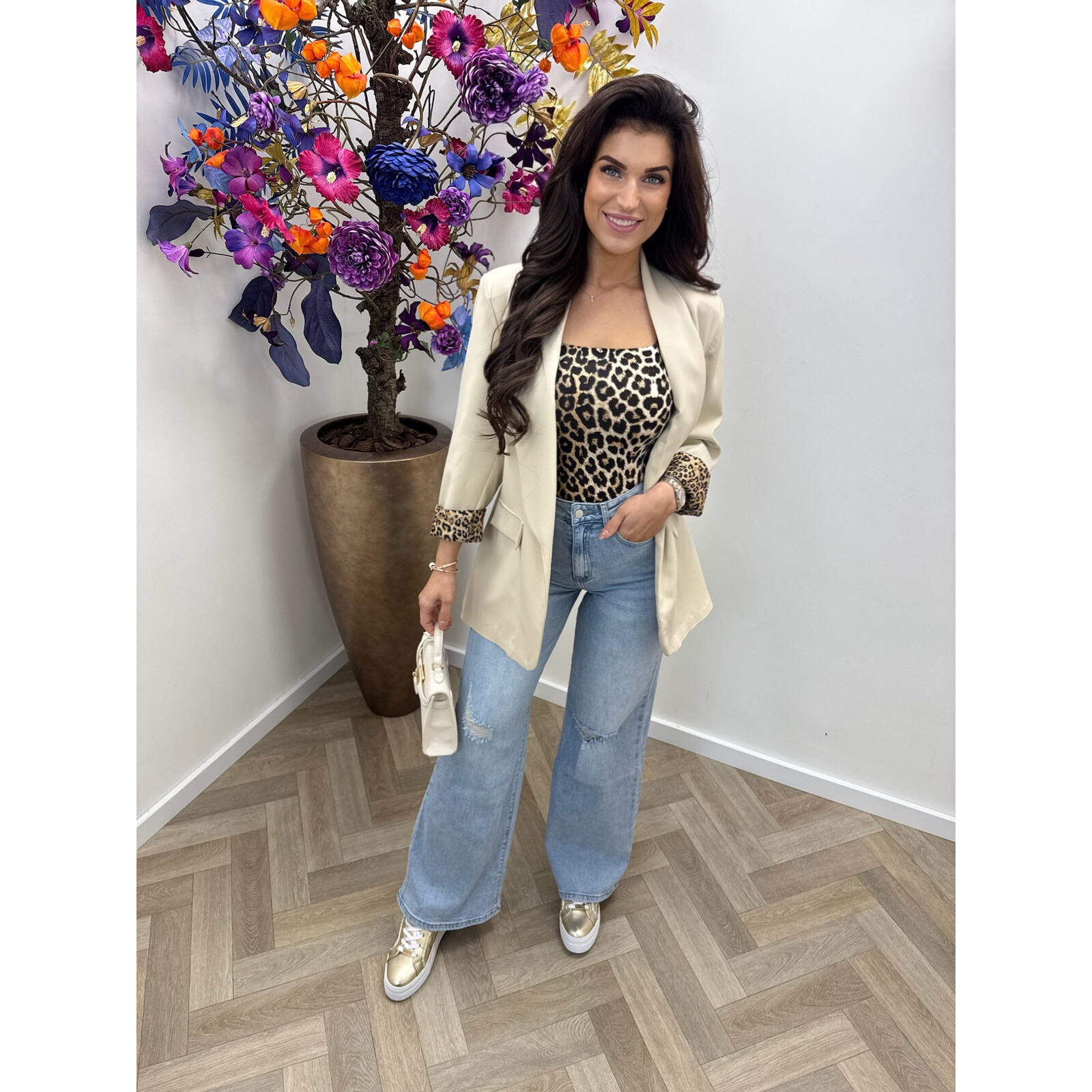 Oversized Blazer Leopard Beige