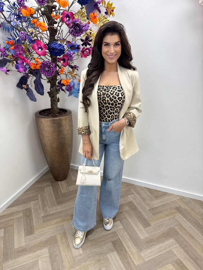 Oversized Blazer Leopard Beige