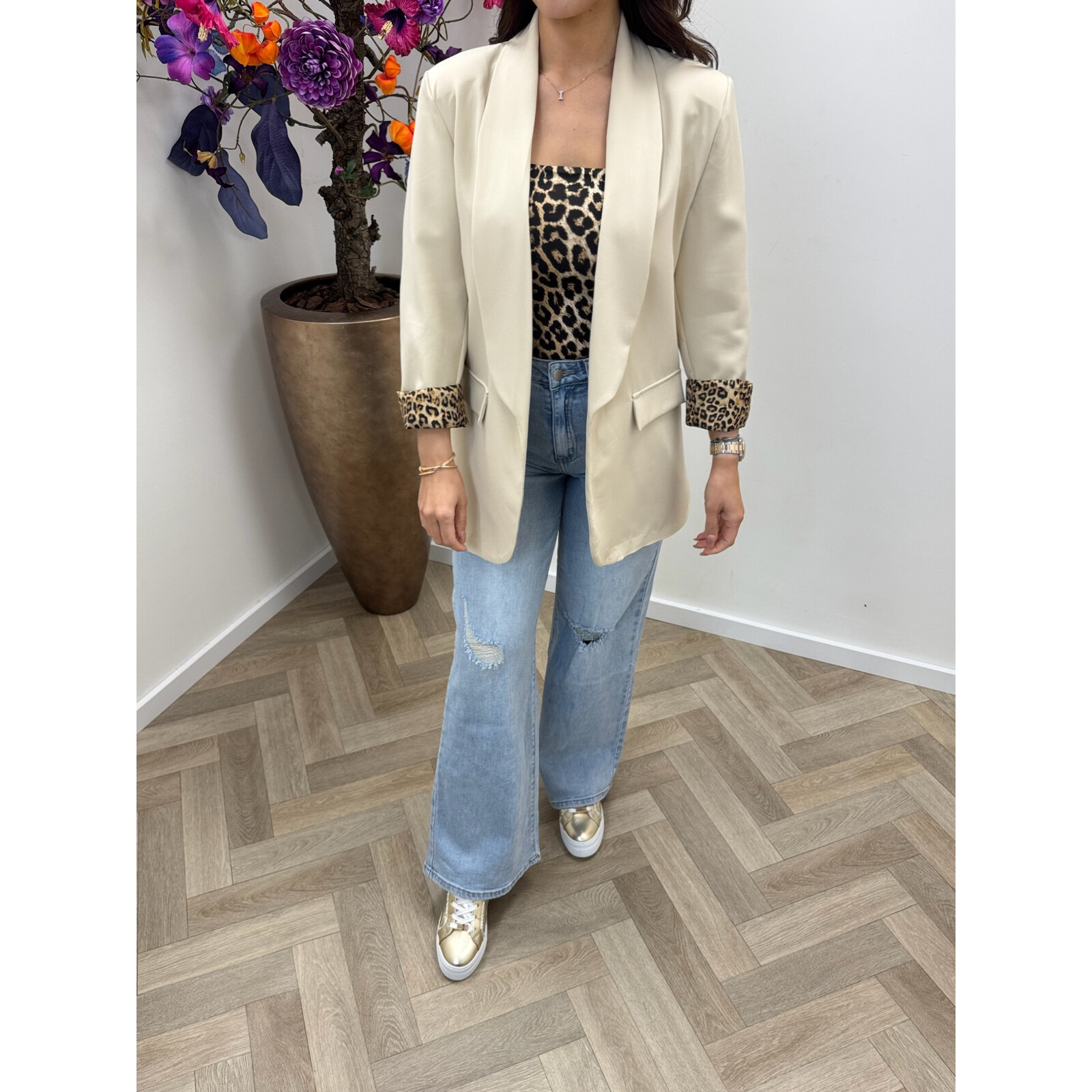 Oversized Blazer Leopard Beige