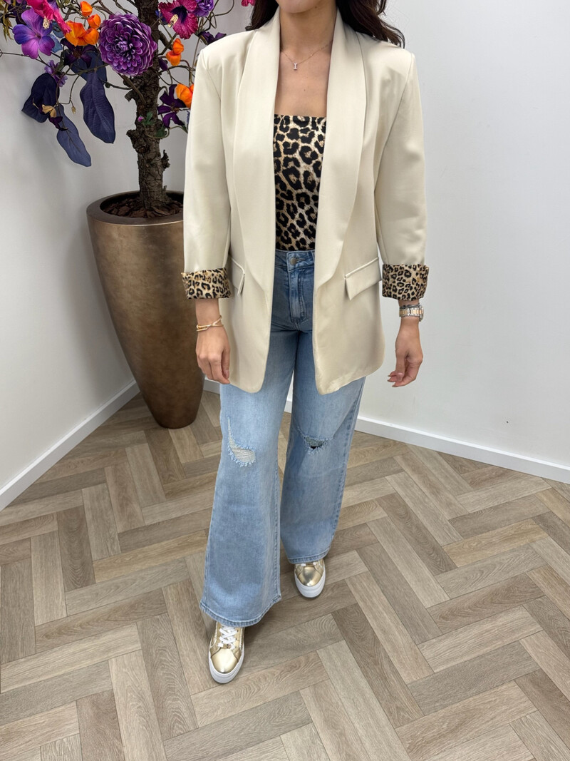Oversized Blazer Leopard Beige