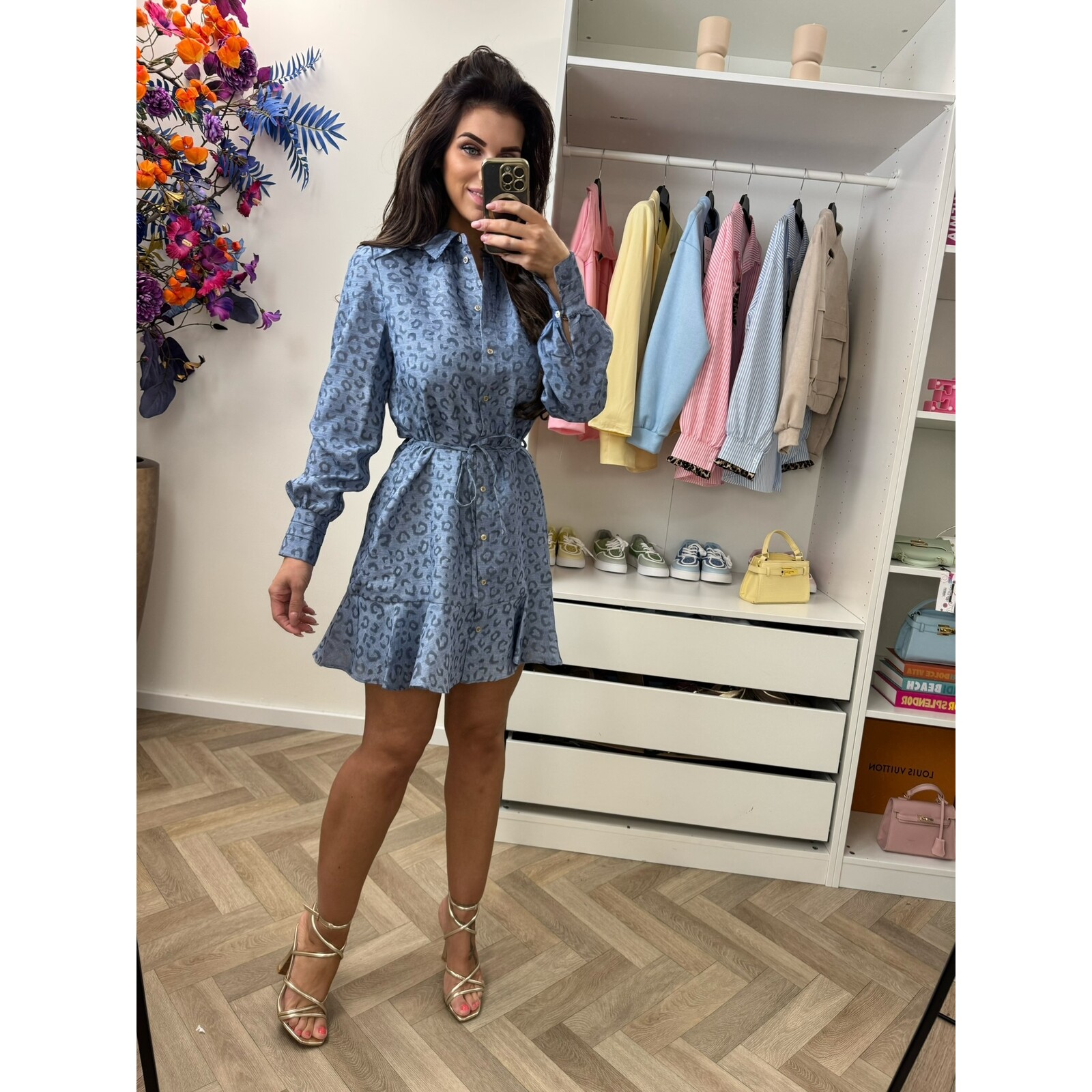 Nikkie Dress Pragues Leopard Misty Blue Nikkie