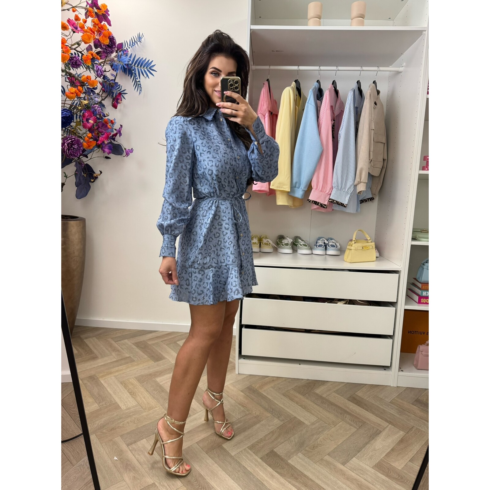 Nikkie Dress Pragues Leopard Misty Blue Nikkie