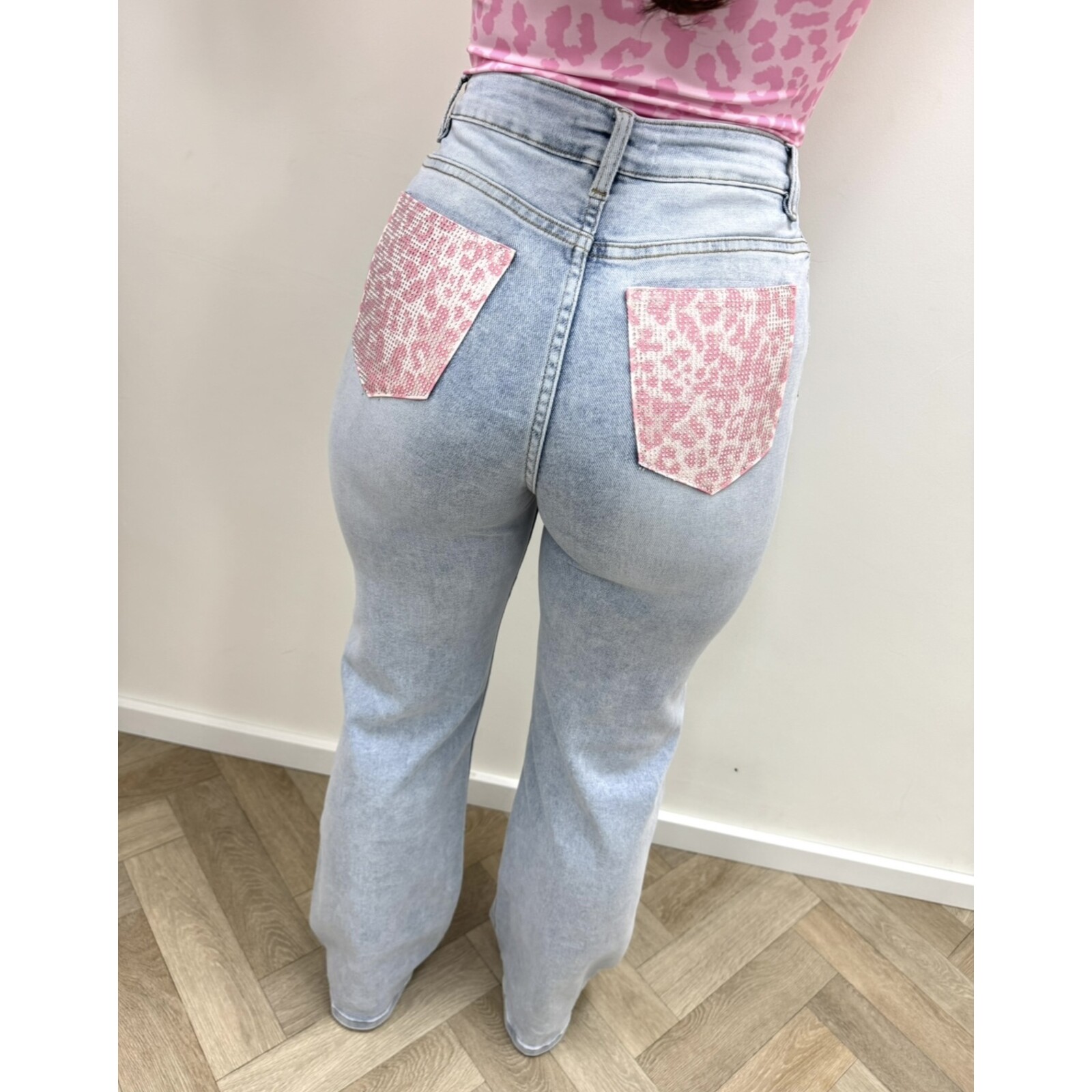 Jeans Leopard Diamonds Pink Hello Miss HM1578-1