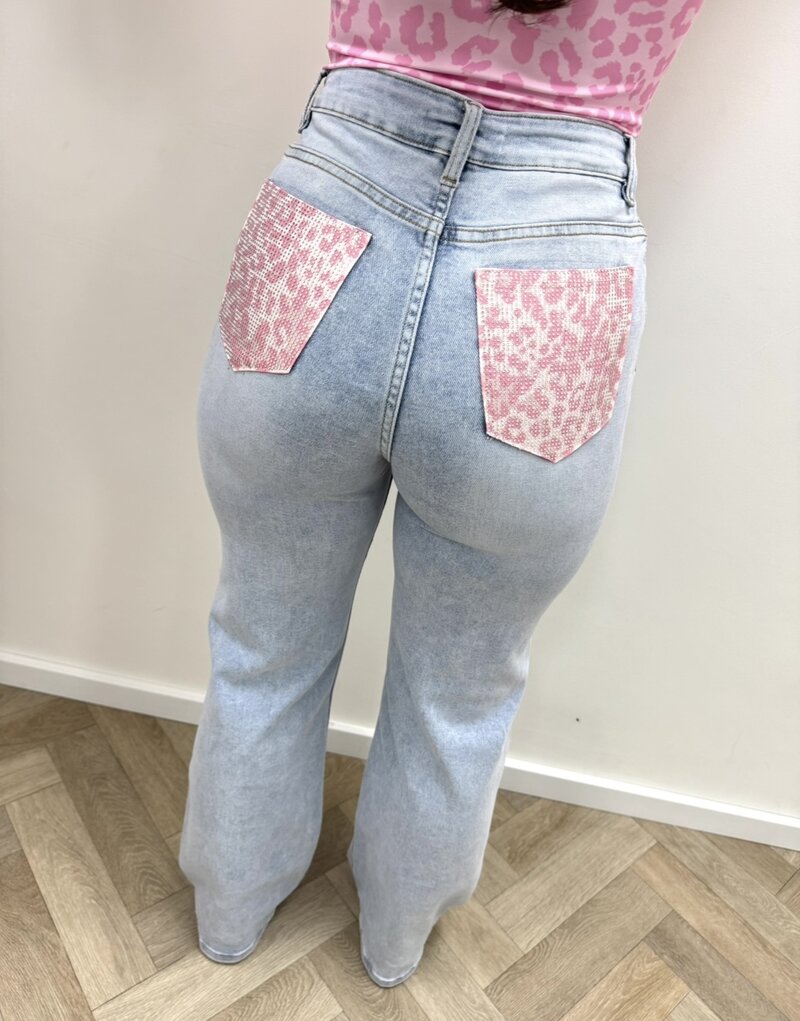 Jeans Leopard Diamonds Pink Hello Miss HM1578-1