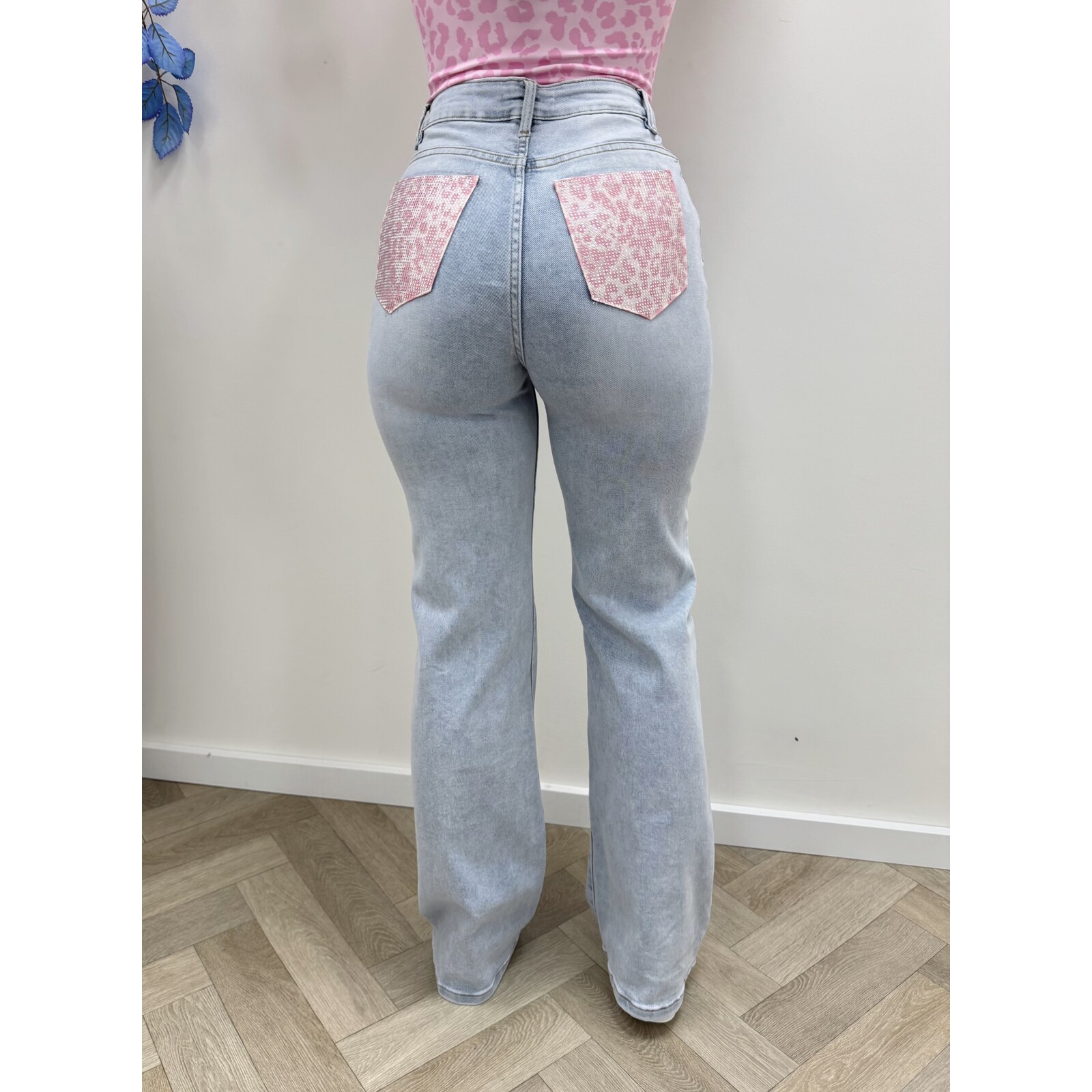 Jeans Leopard Diamonds Pink Hello Miss HM1578-1