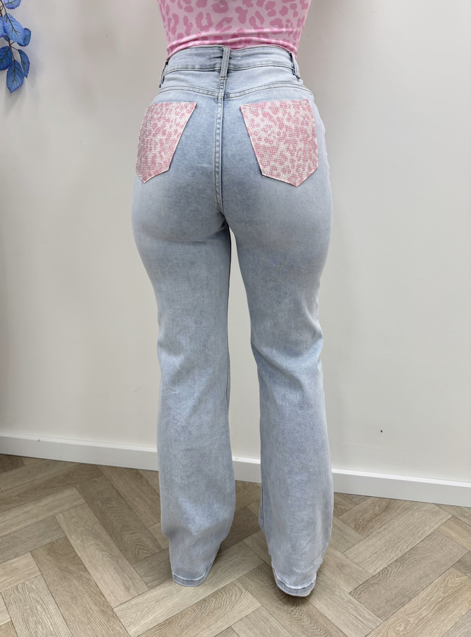Jeans Leopard Diamonds Pink Hello Miss HM1578-1