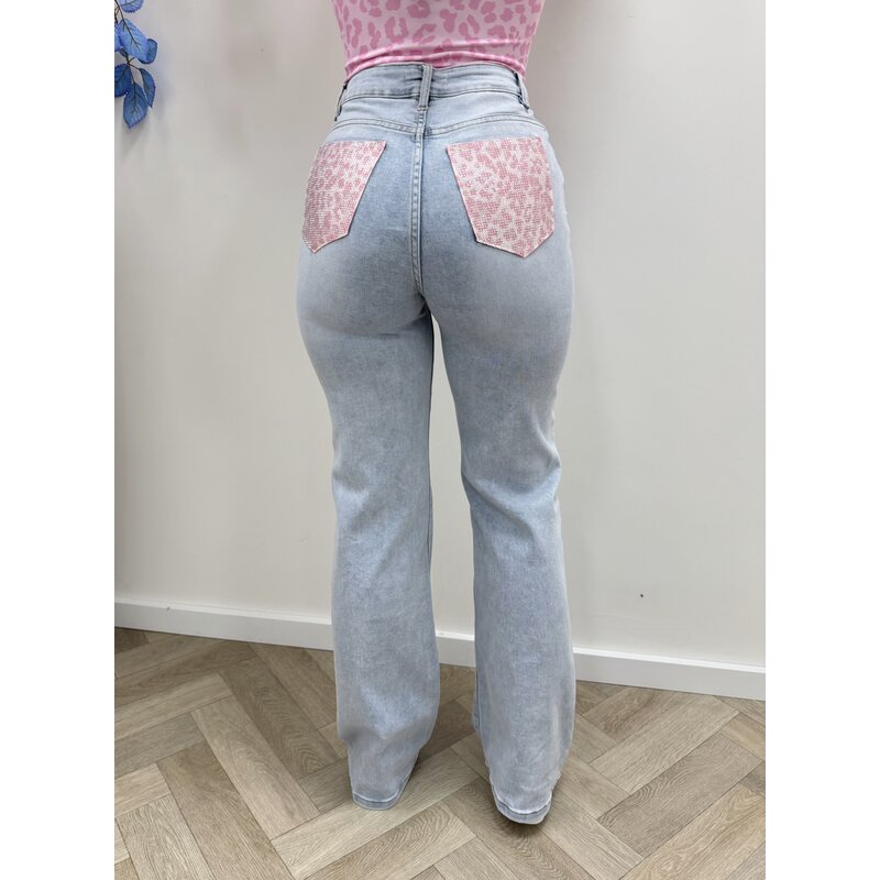 Jeans Leopard Diamonds Pink Hello Miss HM1578-1