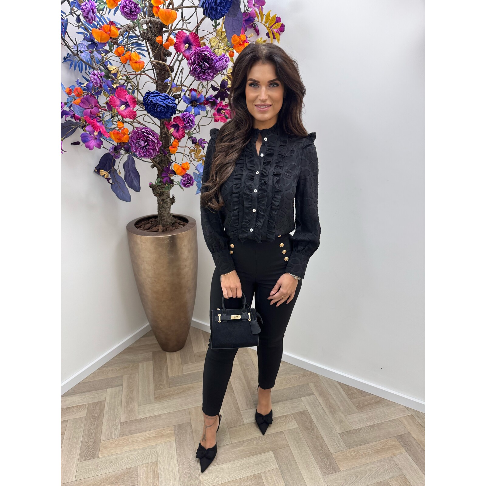 Blouse ruffle Stacey FY-9240 Black