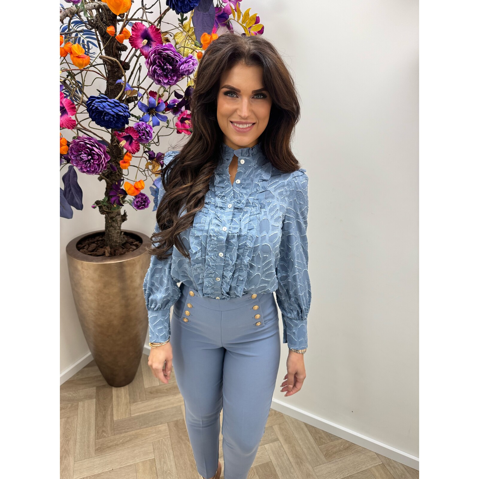 Blouse ruffle Stacey FY-9240 Blue