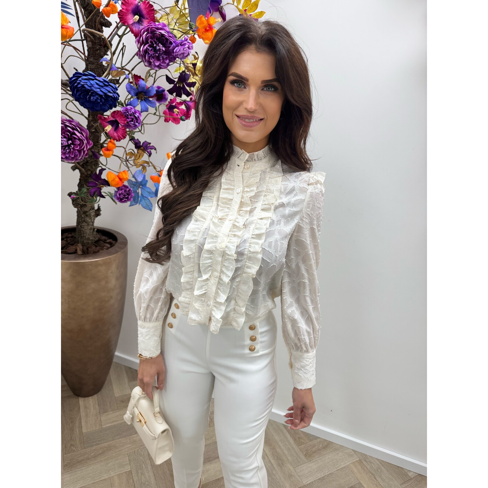 Blouse ruffle Stacey FY-9240 Creme