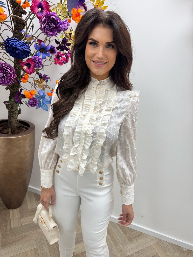 Blouse ruffle Stacey FY-9240 Creme