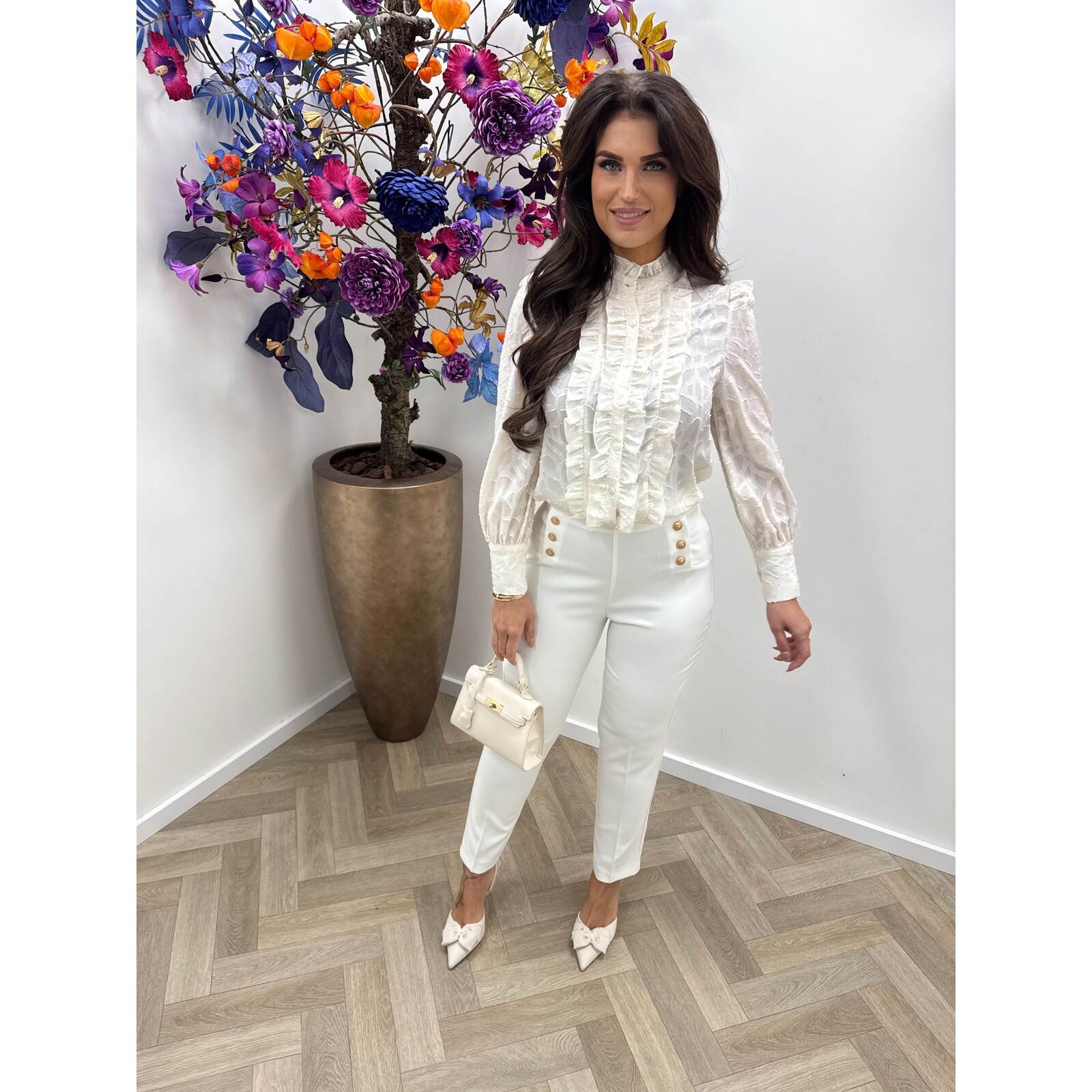 Blouse ruffle Stacey FY-9240 Creme