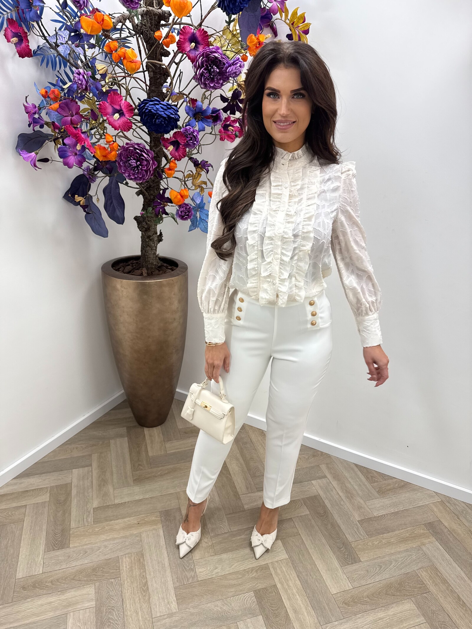 Blouse ruffle Stacey FY-9240 Creme