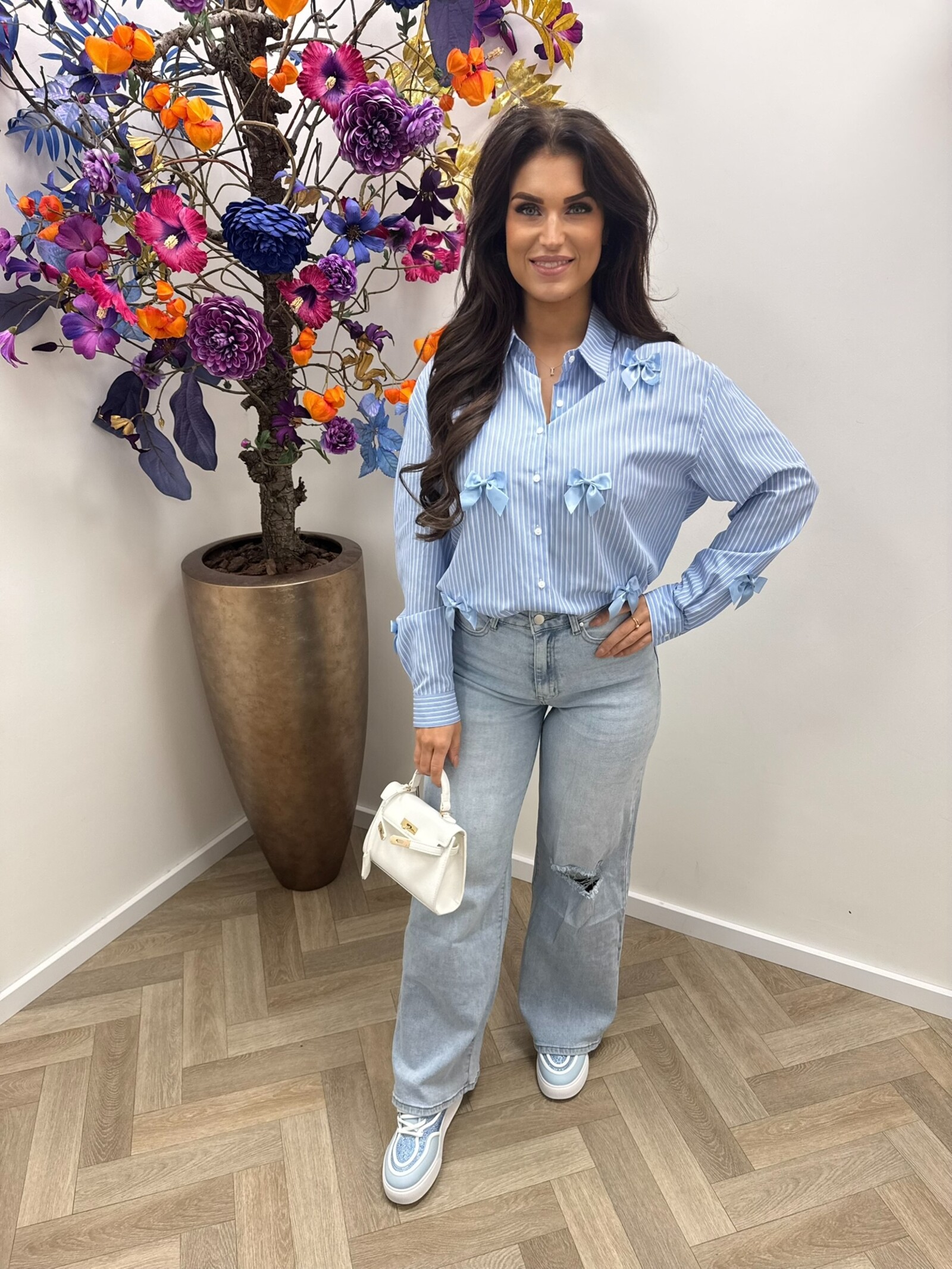 Blouse stripes bow CY5487B Blue