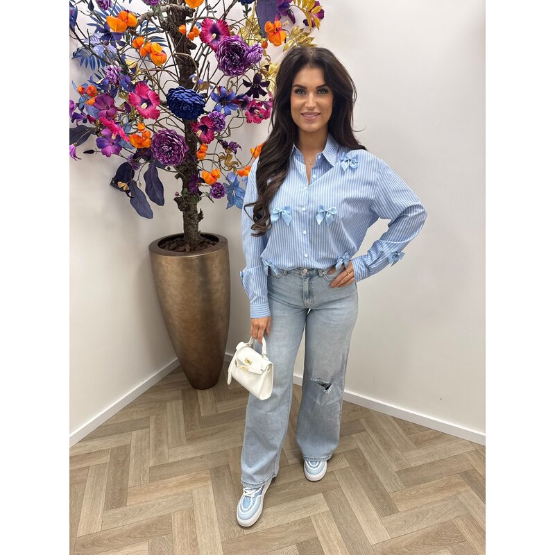 Blouse stripes bow CY5487B Blue