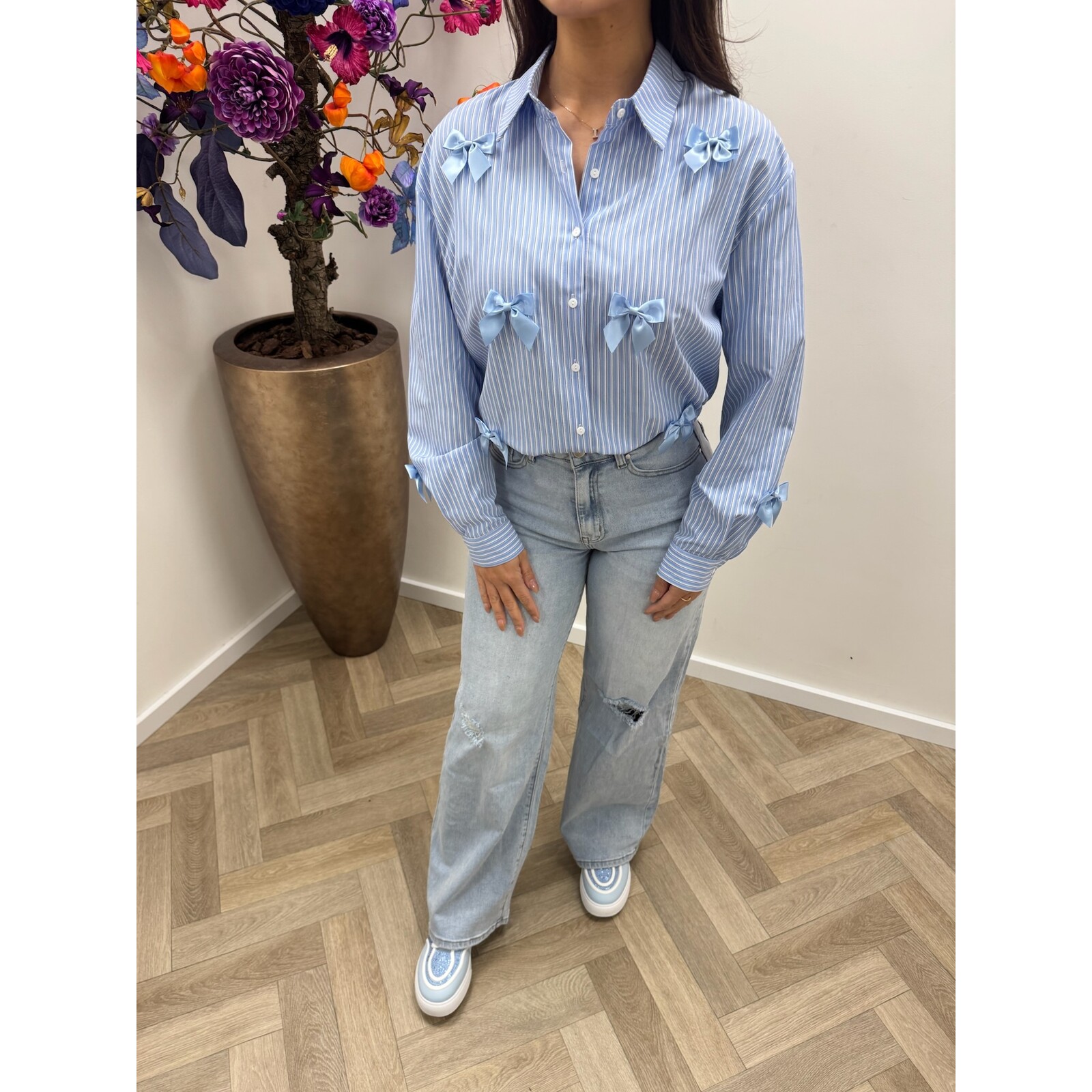 Blouse stripes bow CY5487B Blue