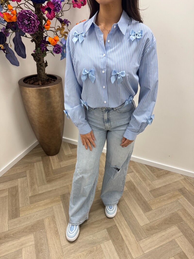 Blouse stripes bow CY5487B Blue