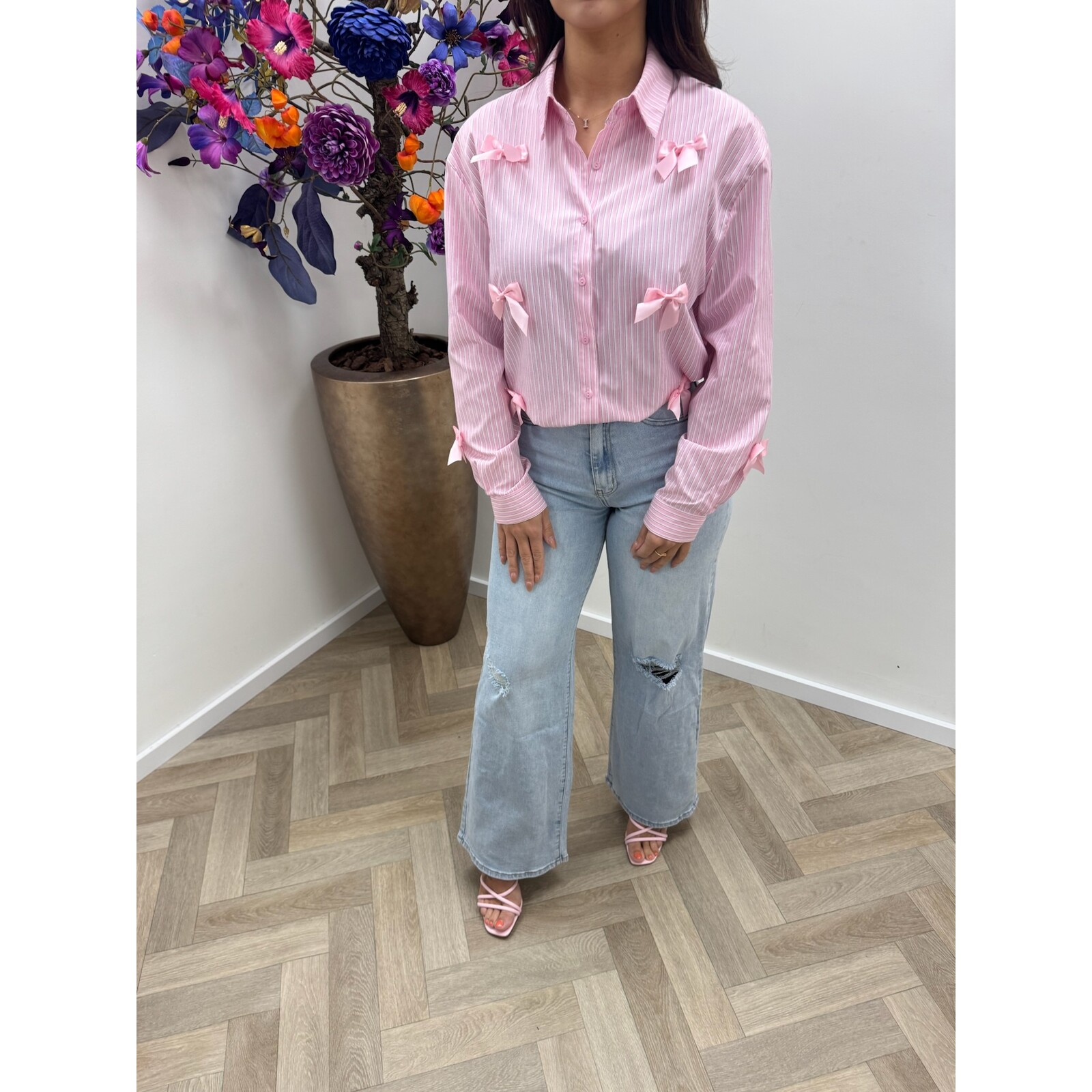 Blouse stripes bow CY5487B Pink