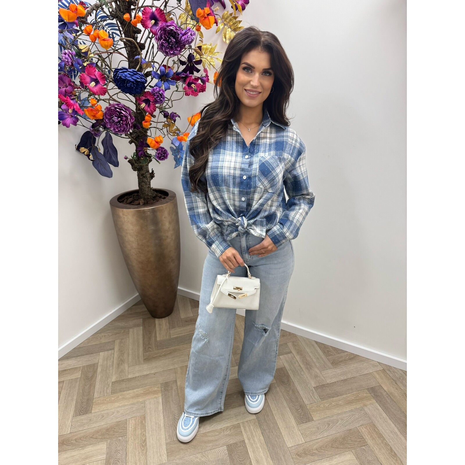 Ruit blouse diamonds Light Blue EN130