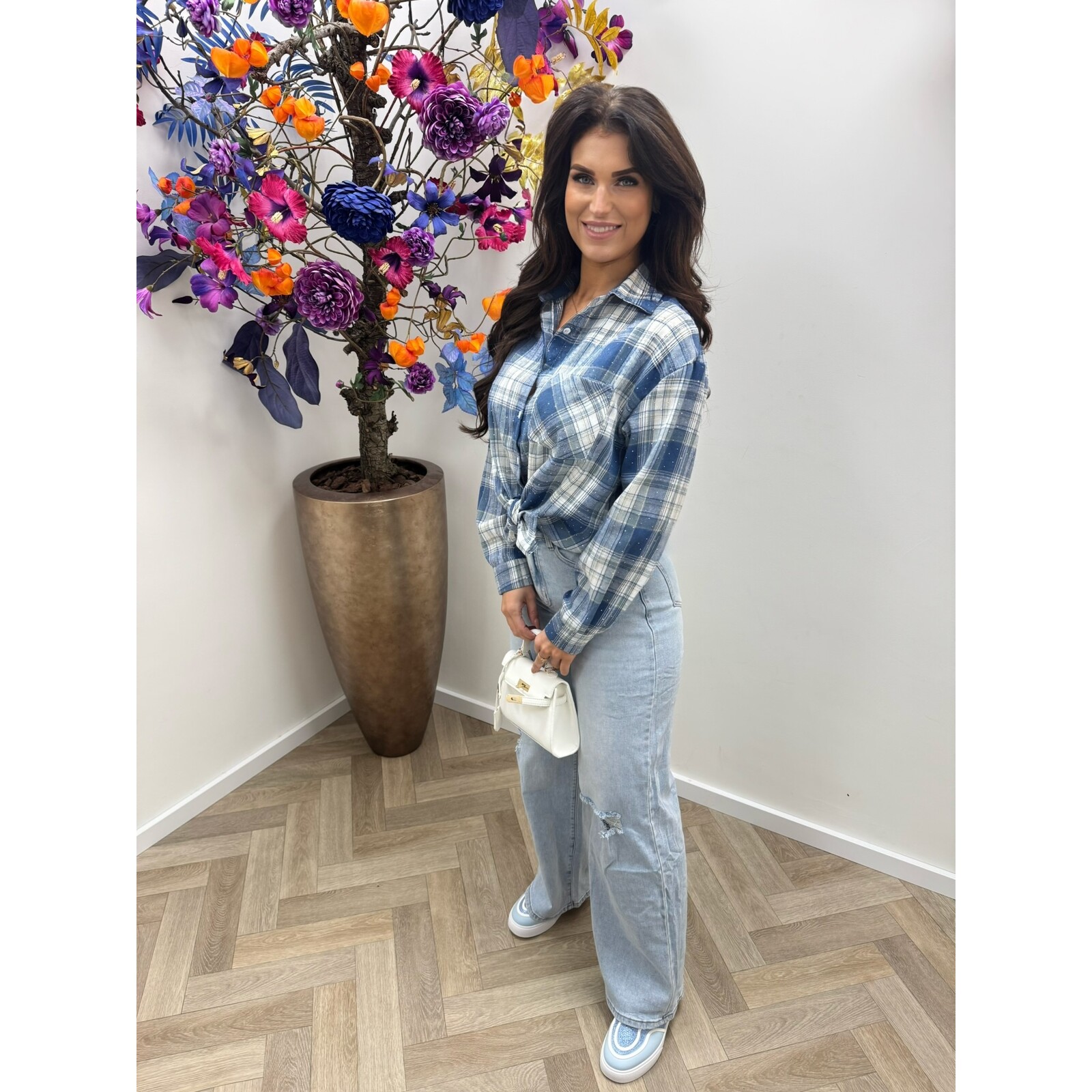 Ruit blouse diamonds Light Blue EN130