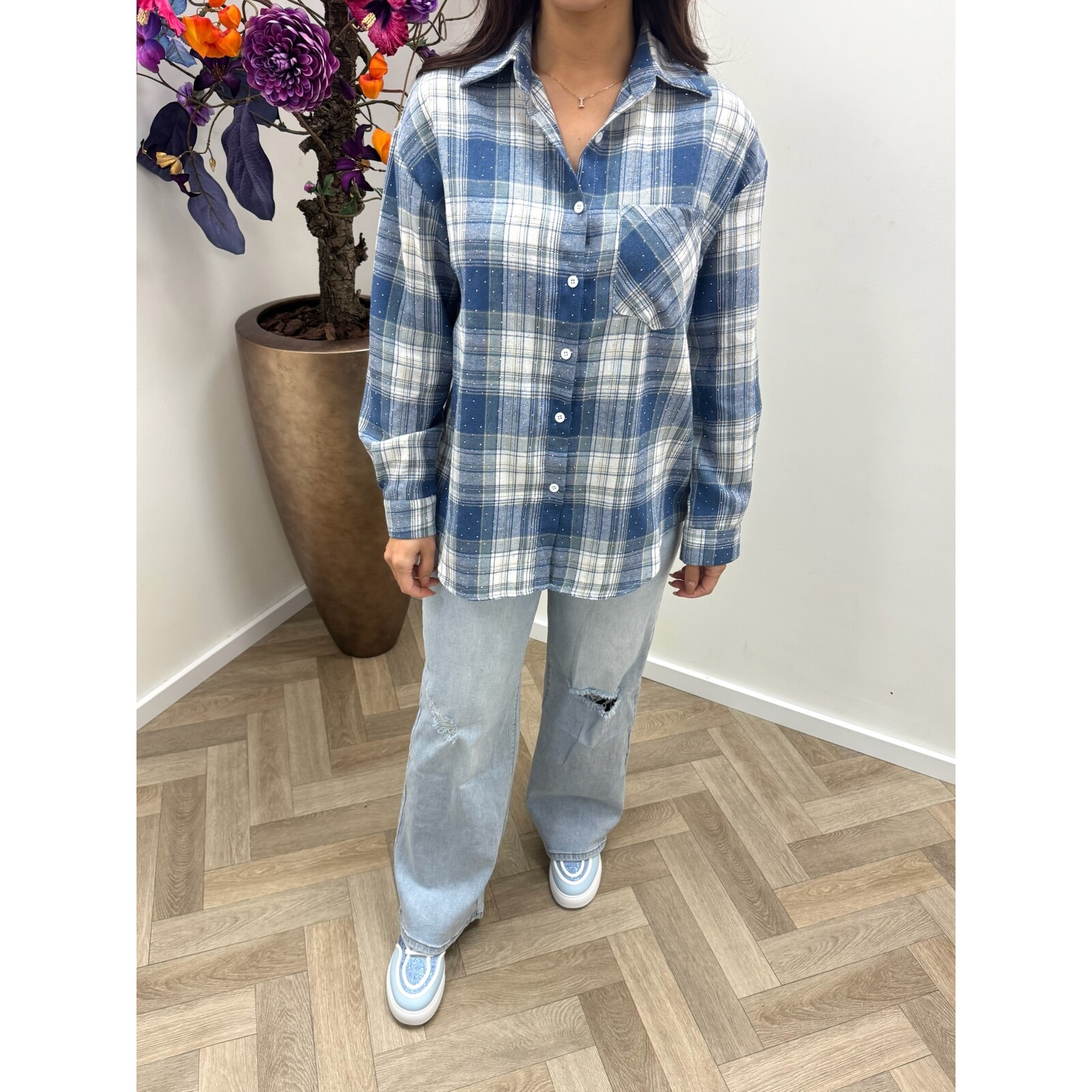 Ruit blouse diamonds Light Blue EN130