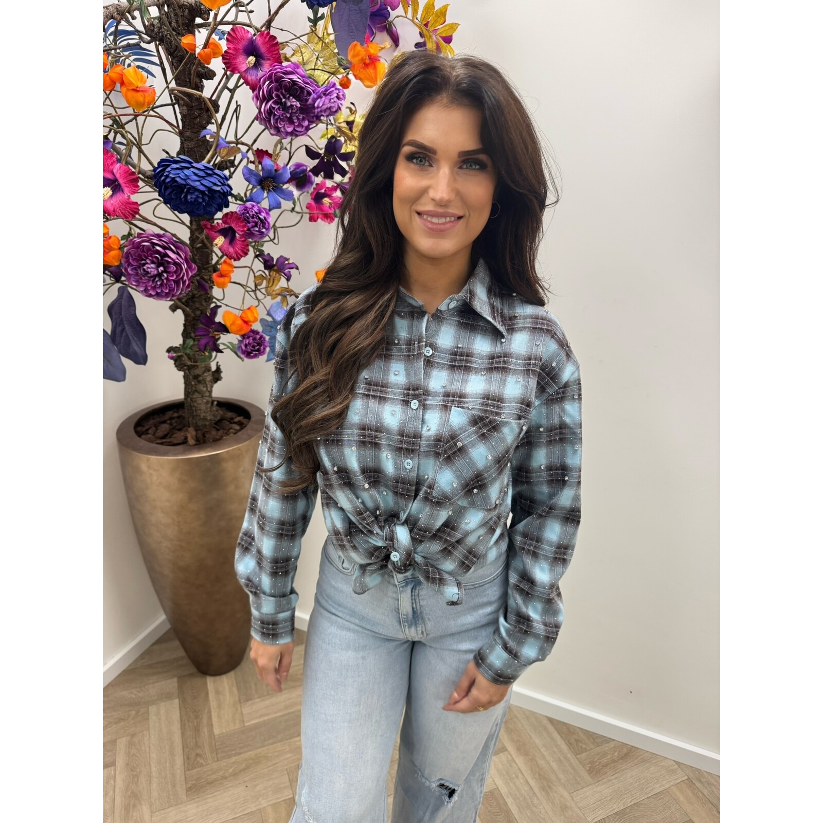 Ruit blouse diamonds Blue  EN126