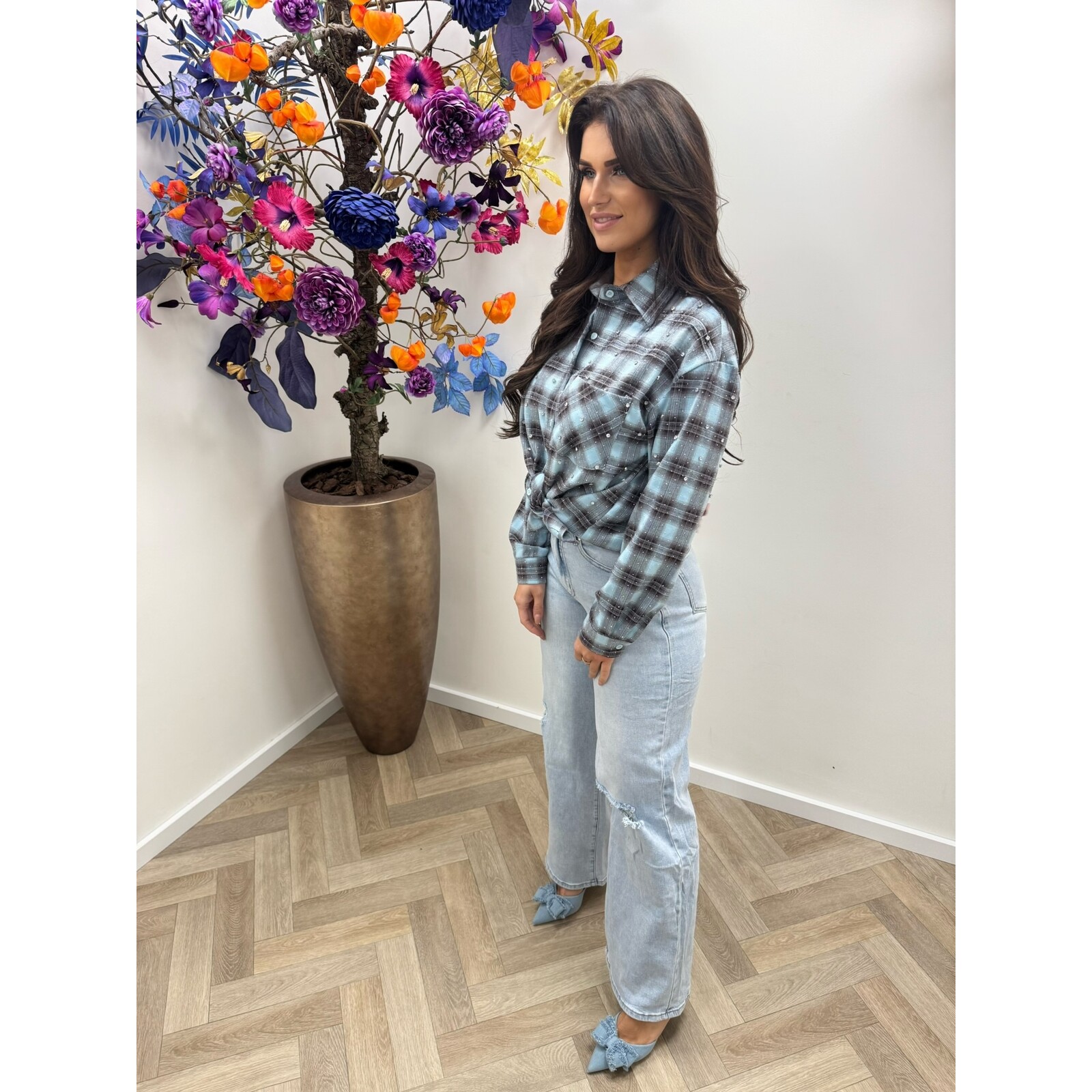 Ruit blouse diamonds Blue  EN126