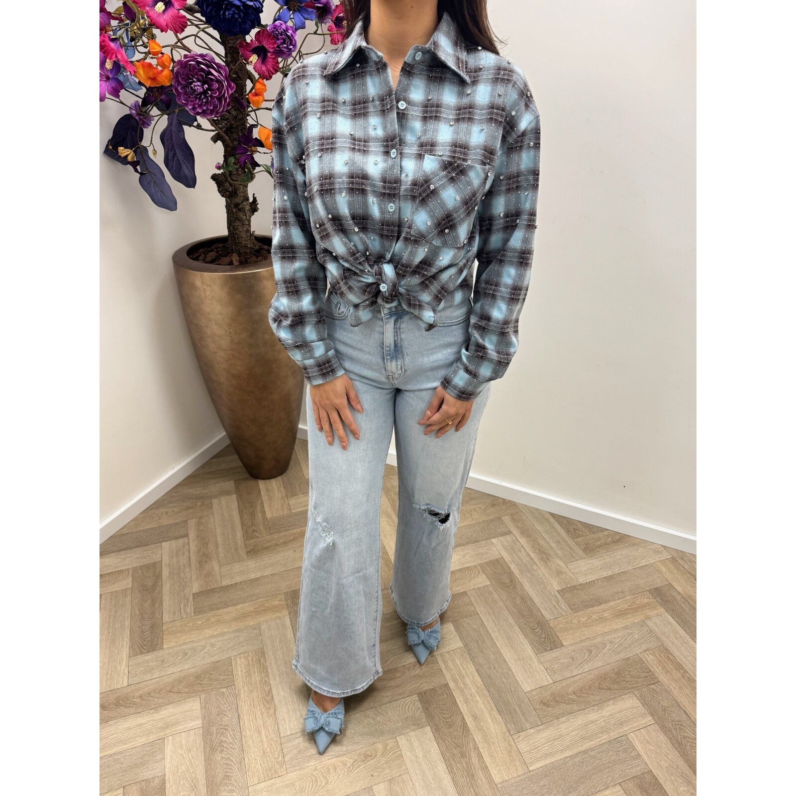 Ruit blouse diamonds Blue  EN126