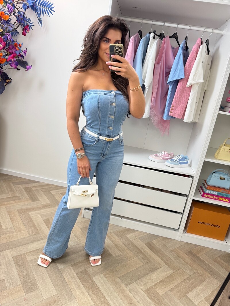 Denim jumpsuit off shoulder M755