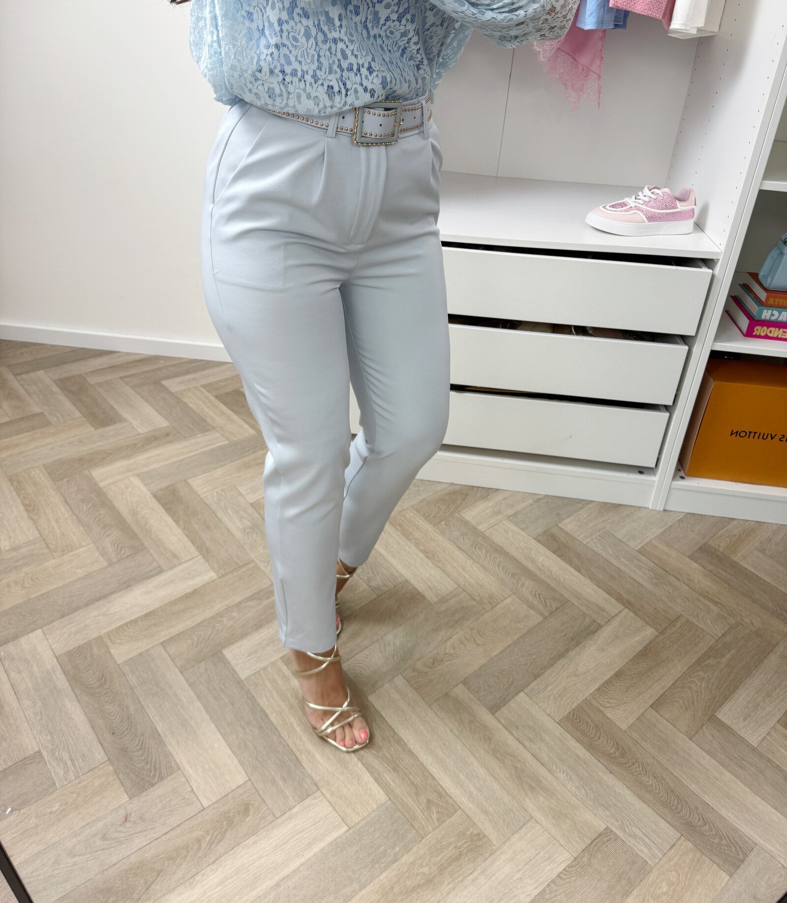 Pants Stina with belt 21038A Light Blue