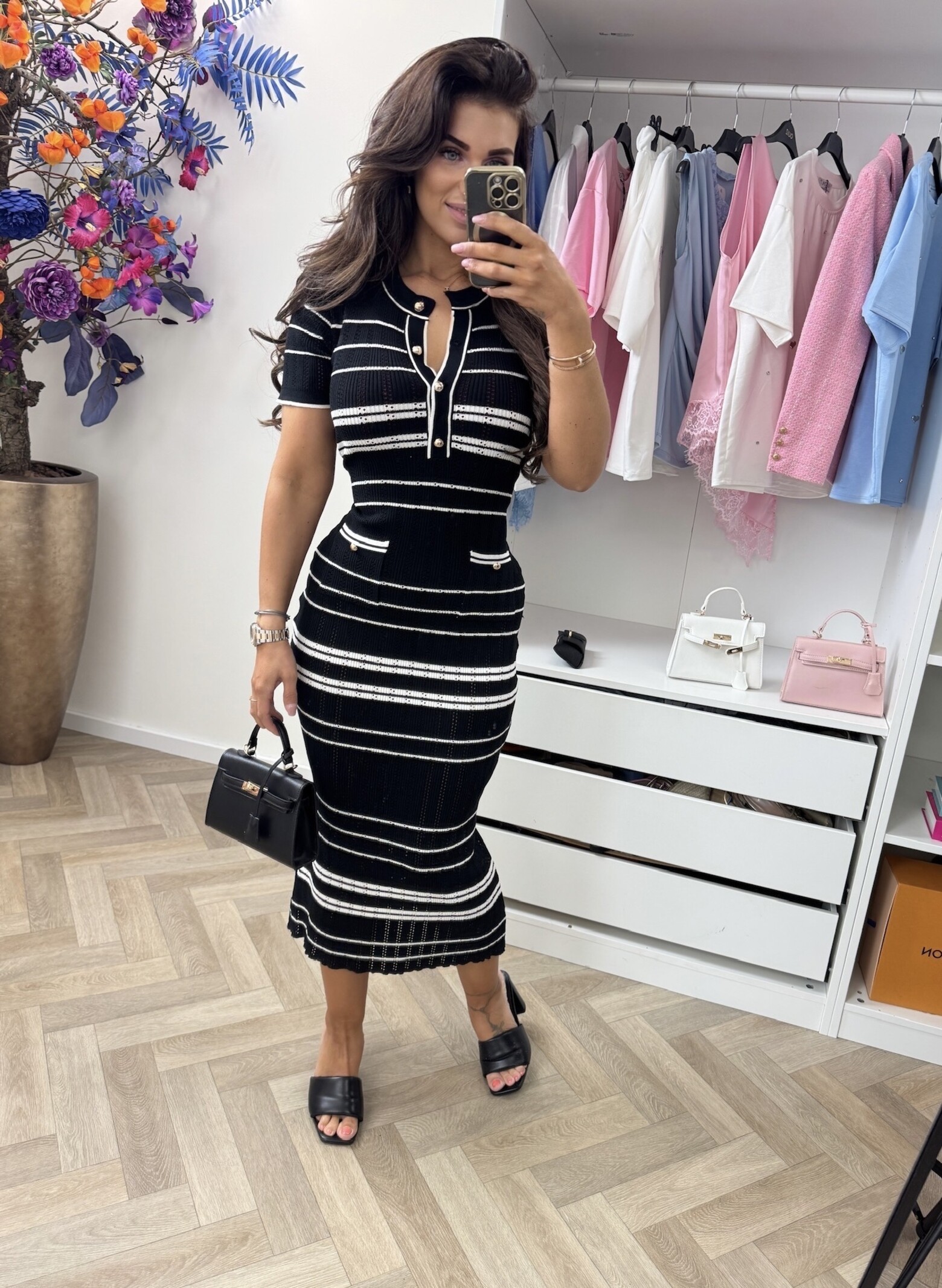 Long Dress Stripes Anisa Black 02338