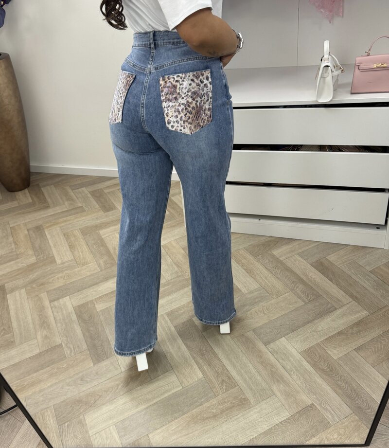 Jeans Leopard pocket Light Blue F5104