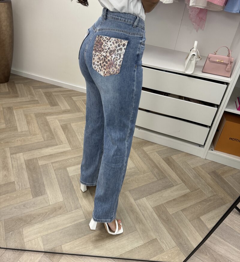 Jeans Leopard pocket Light Blue F5104