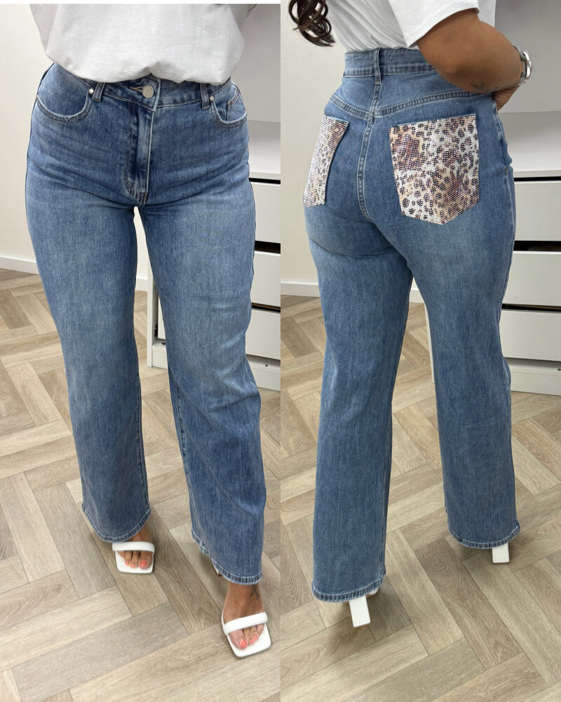 Jeans Leopard pocket Light Blue F5104