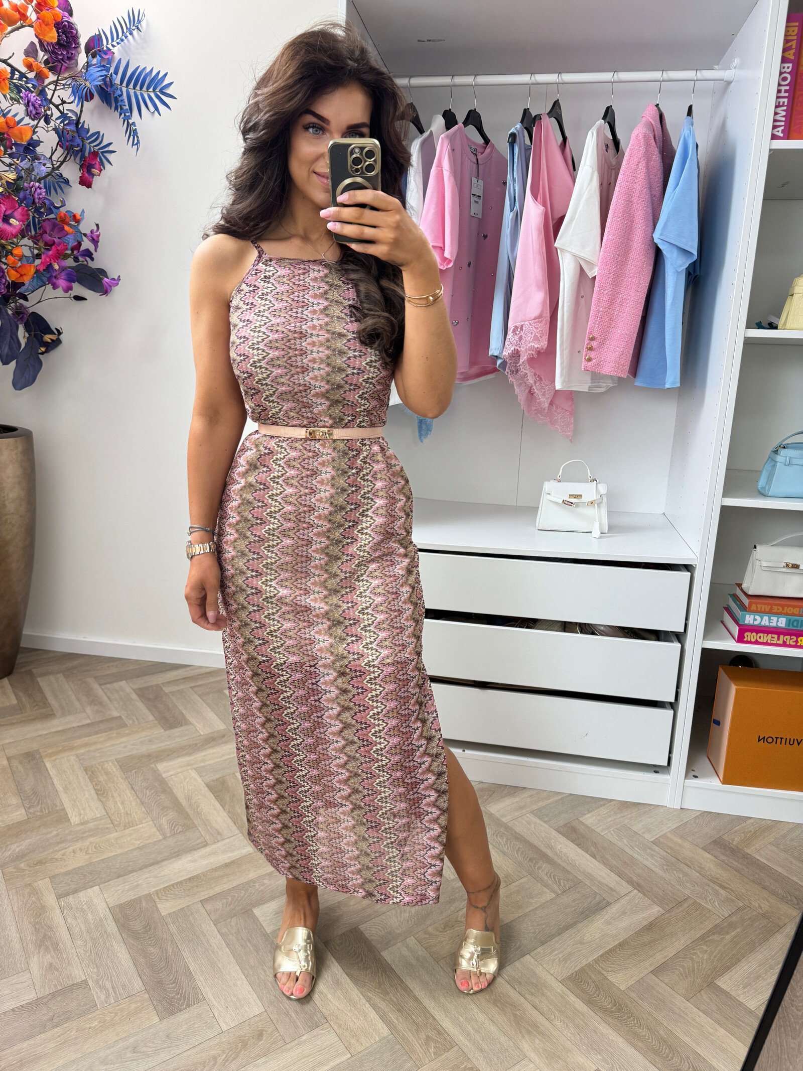 Long Dress Mission print zigzag Pink