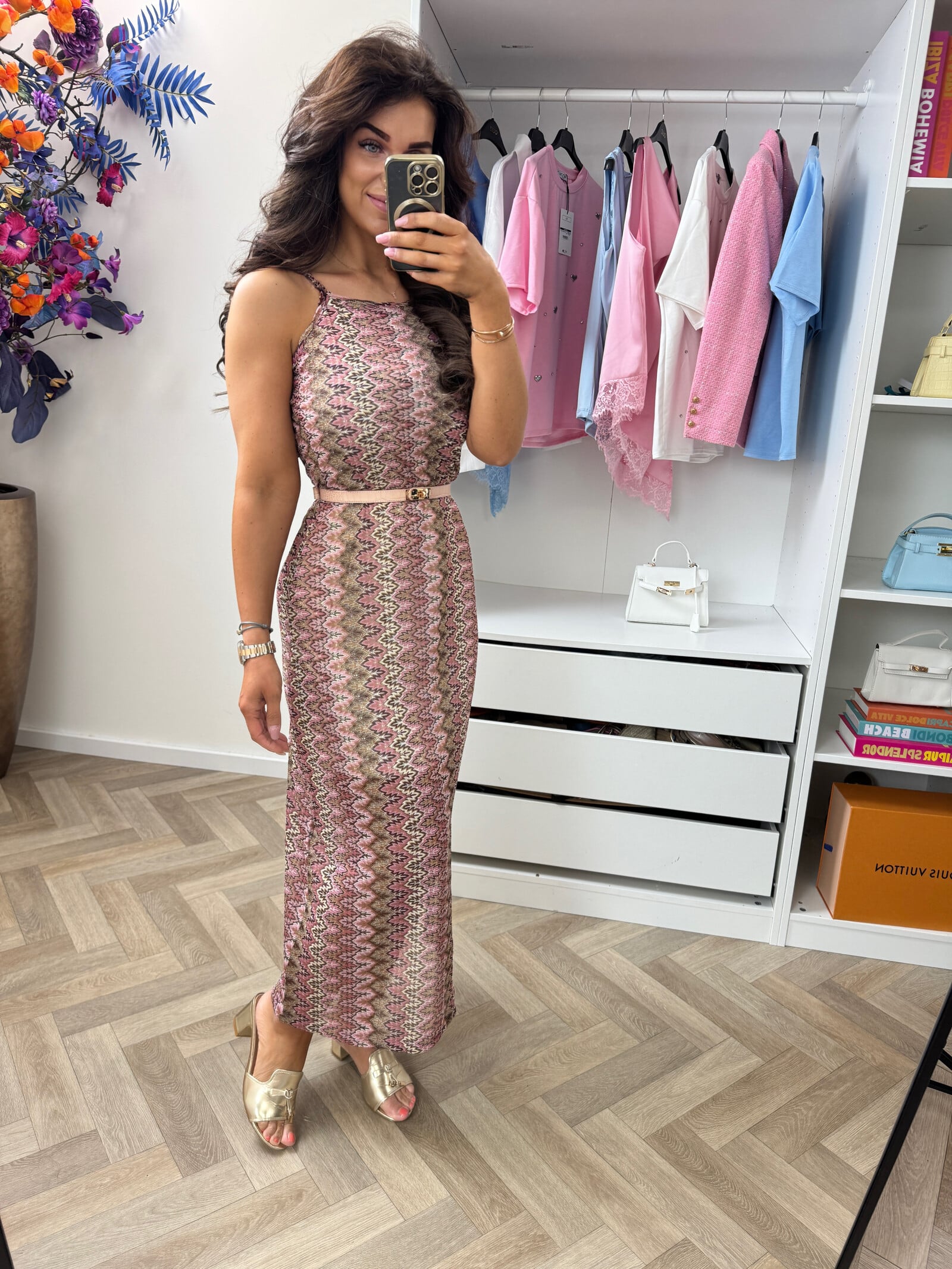 Long Dress Mission print zigzag Pink