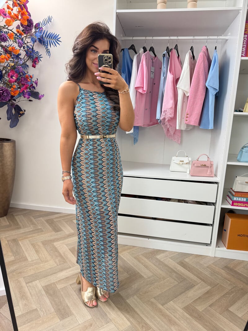 Long Dress Mission print zigzag Blue