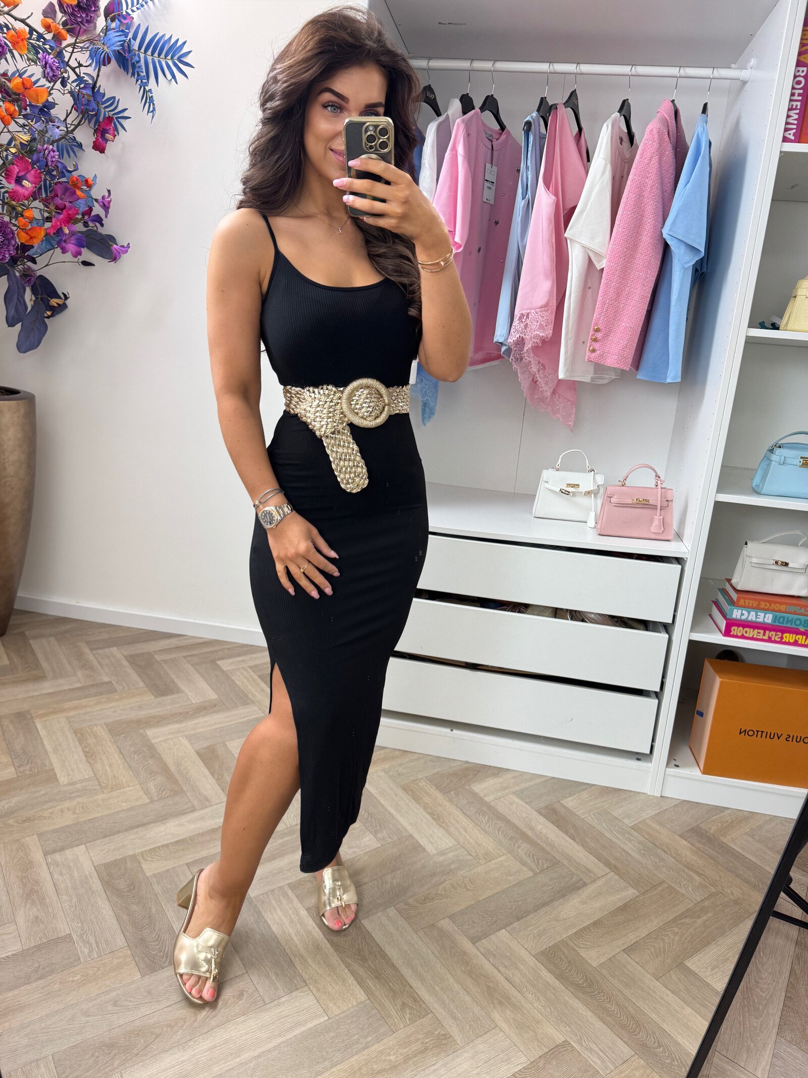 Long dress basic rib black