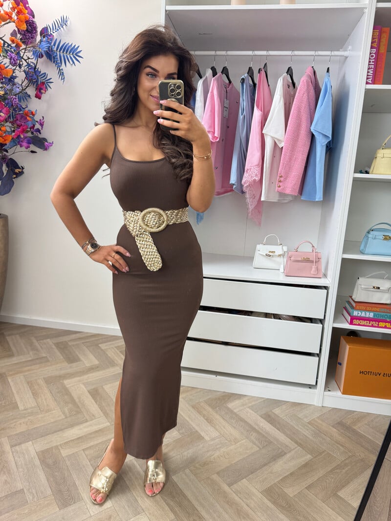 Long dress basic rib Choco