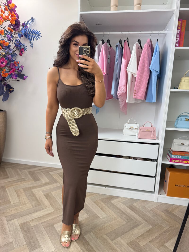Long dress basic rib Choco