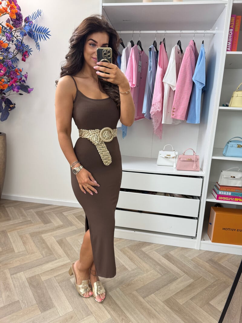Long dress basic rib Choco