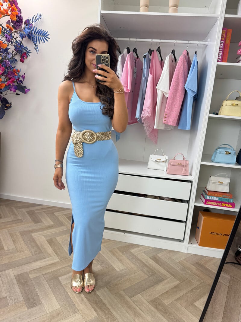 Long dress basic rib light blue