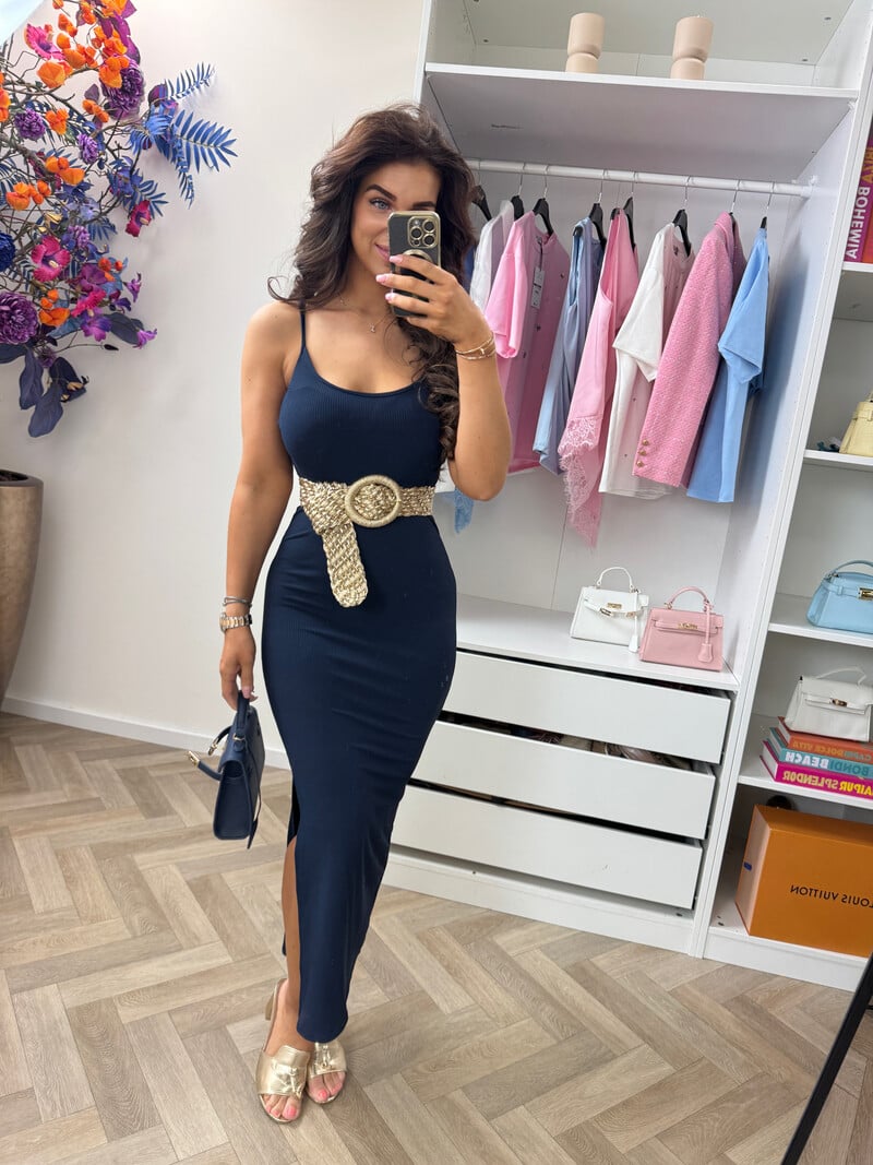 Long dress basic rib Navy