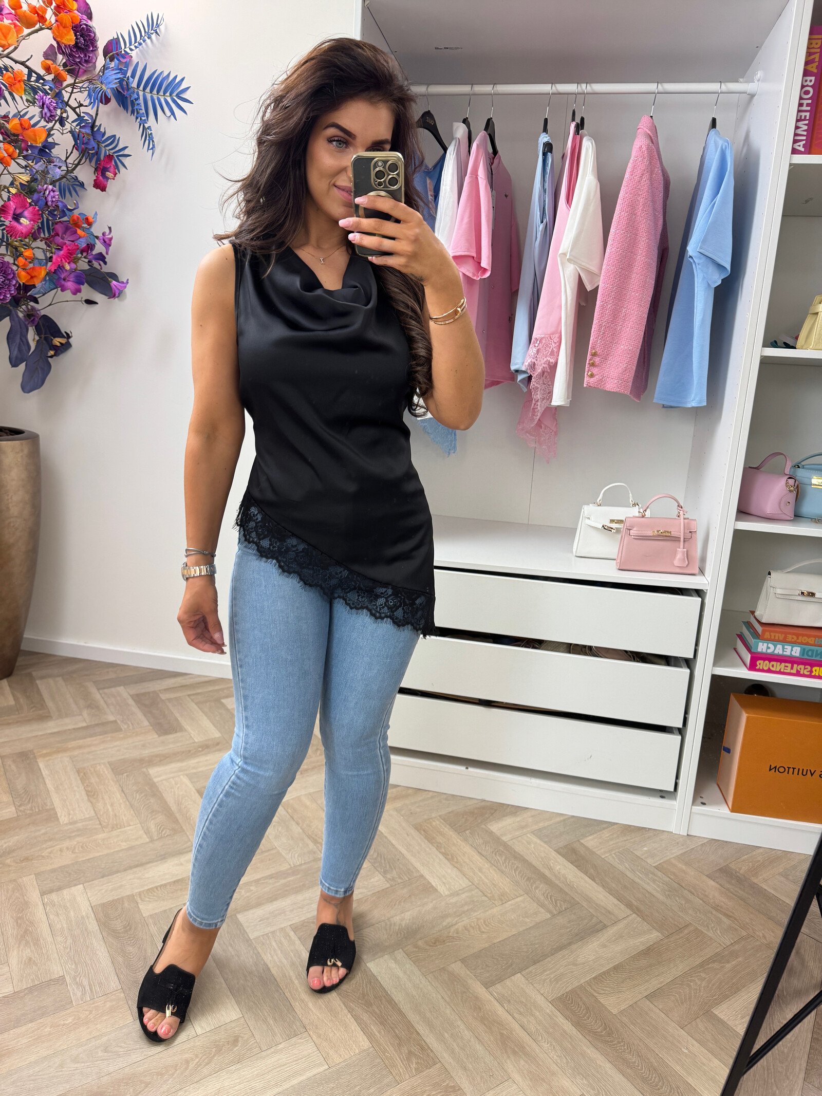 Top satin lace Black