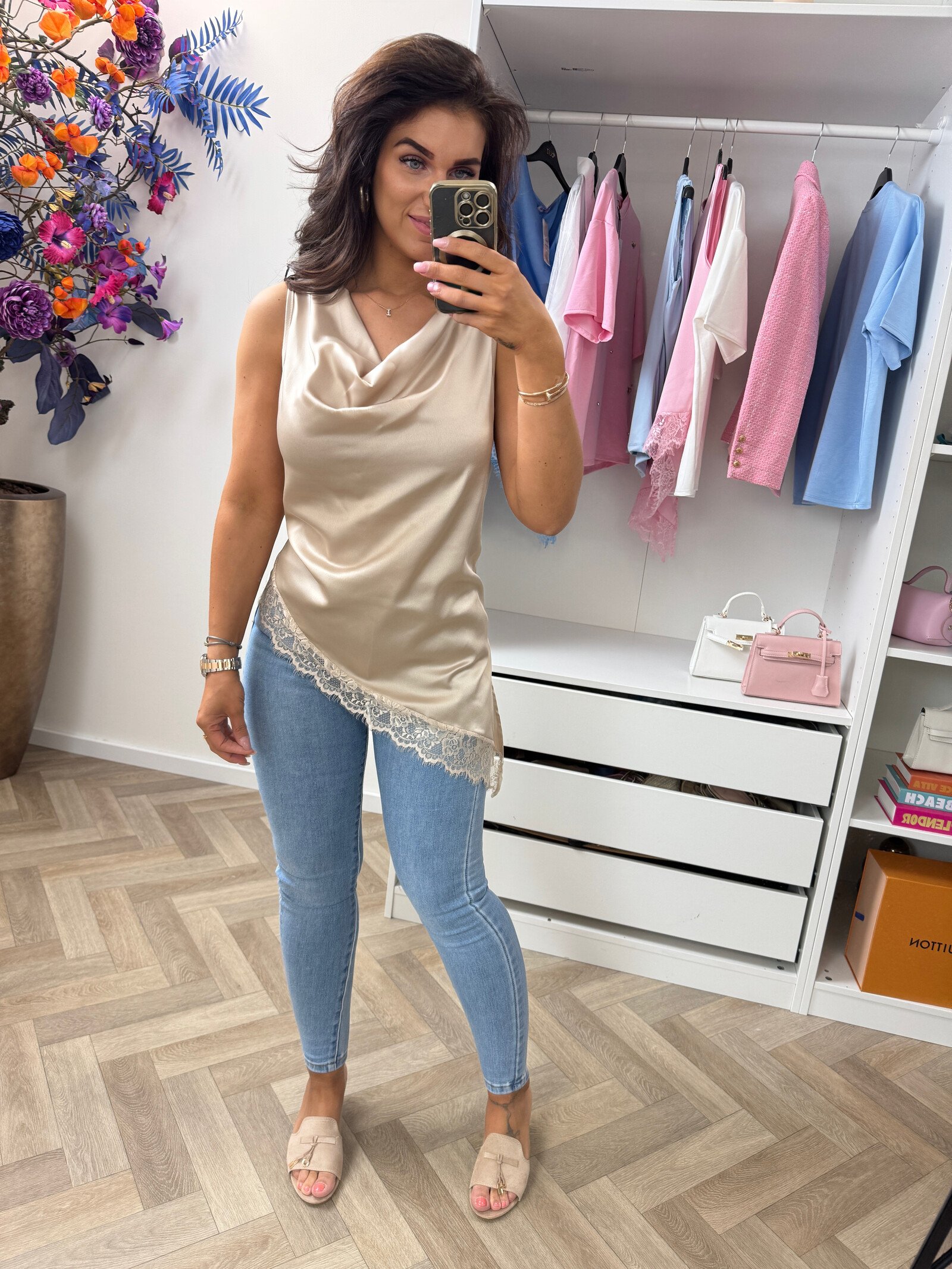 Top satin lace Beige