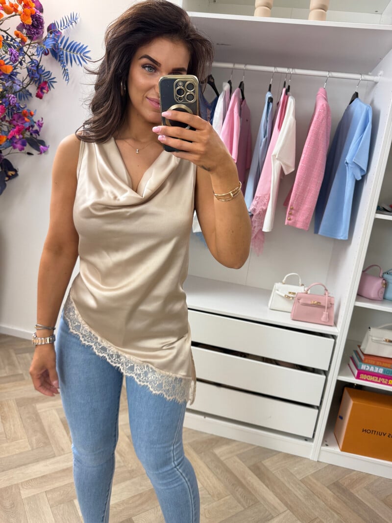 Top satin lace Beige