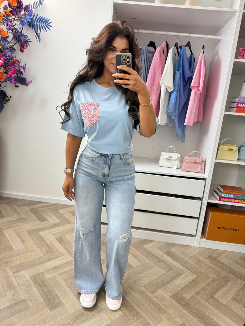 T-Shirt leopard pocket Blue