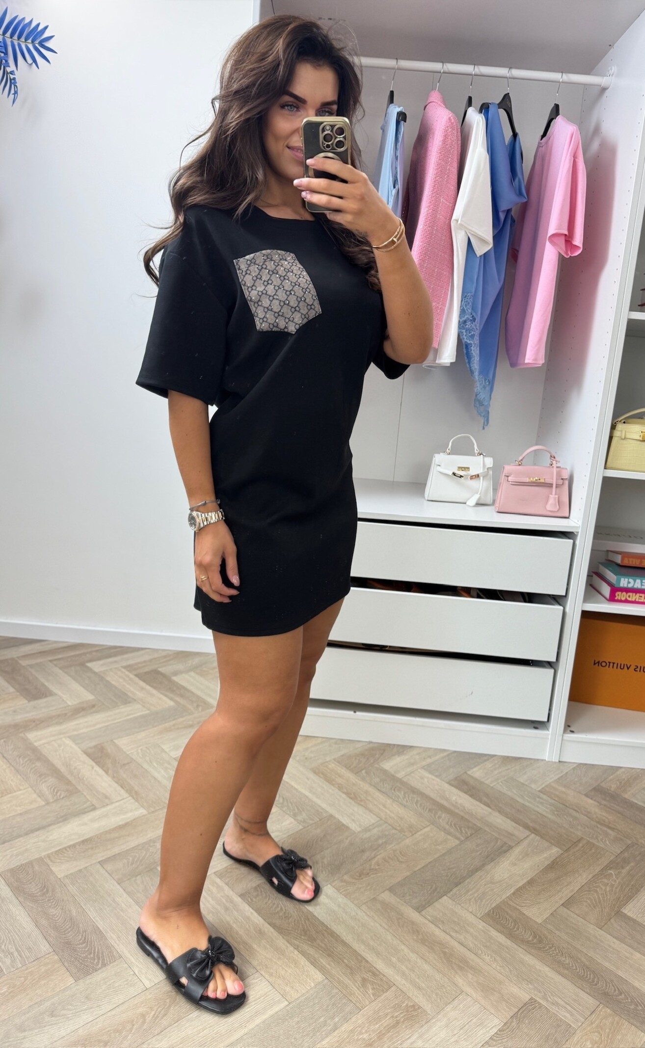 T-shirt Dress Designer Diamonds Black